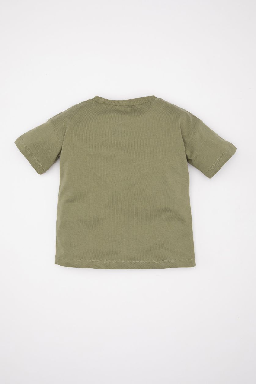 Erkek Bebek Haki Bisiklet Yaka Baskılı Kısa Kollu Tişört Erkek Bebek