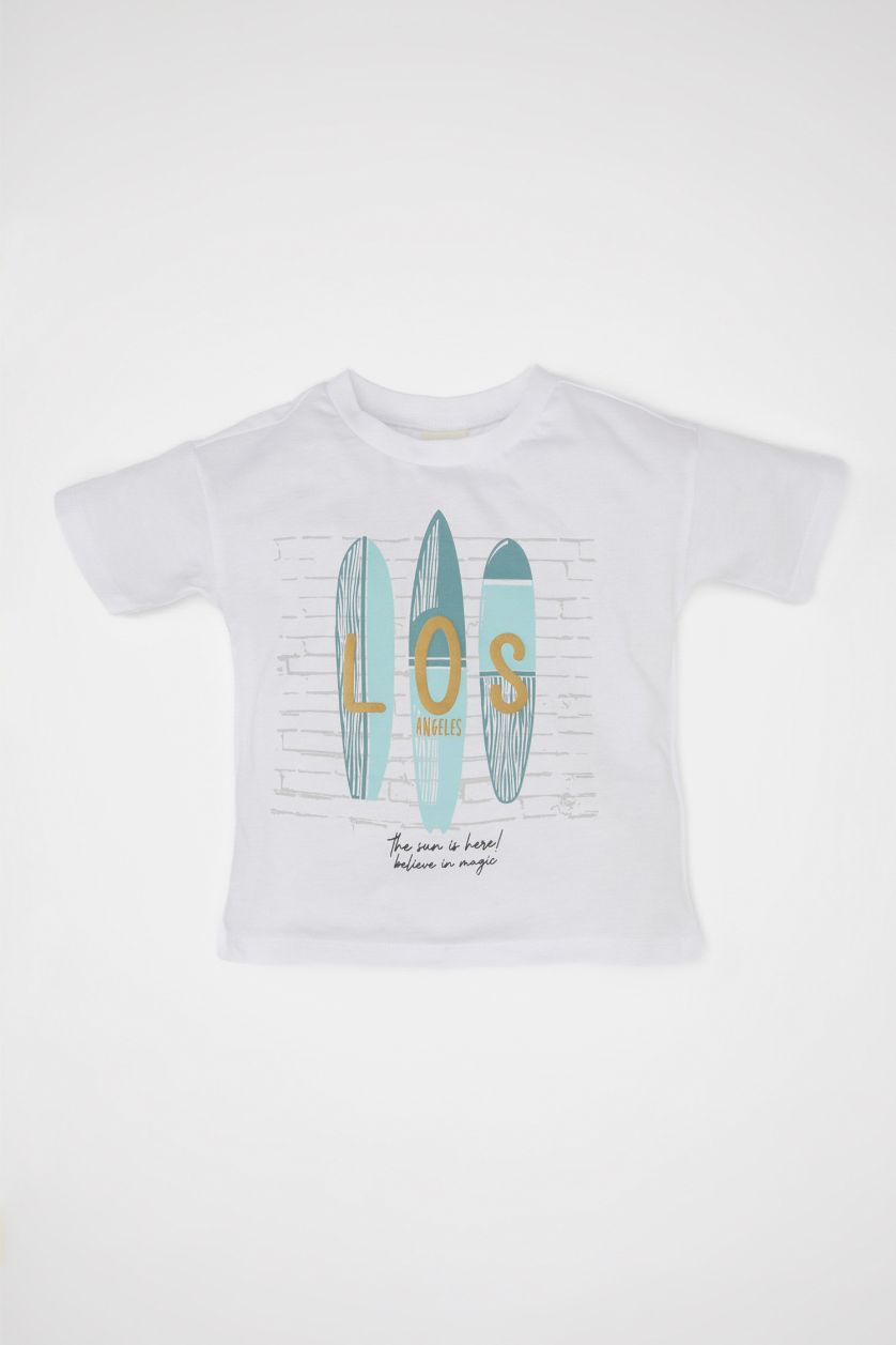 BABY BOY White Baby Boy Printed Short Sleeve T-Shirt
