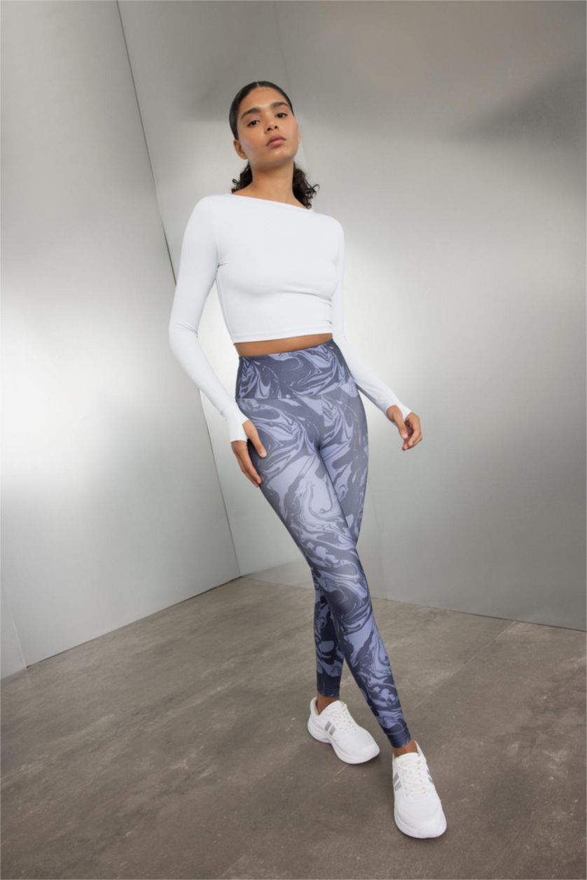 Kadın İndigo Desenli Beli Saran Sporcu Tayt