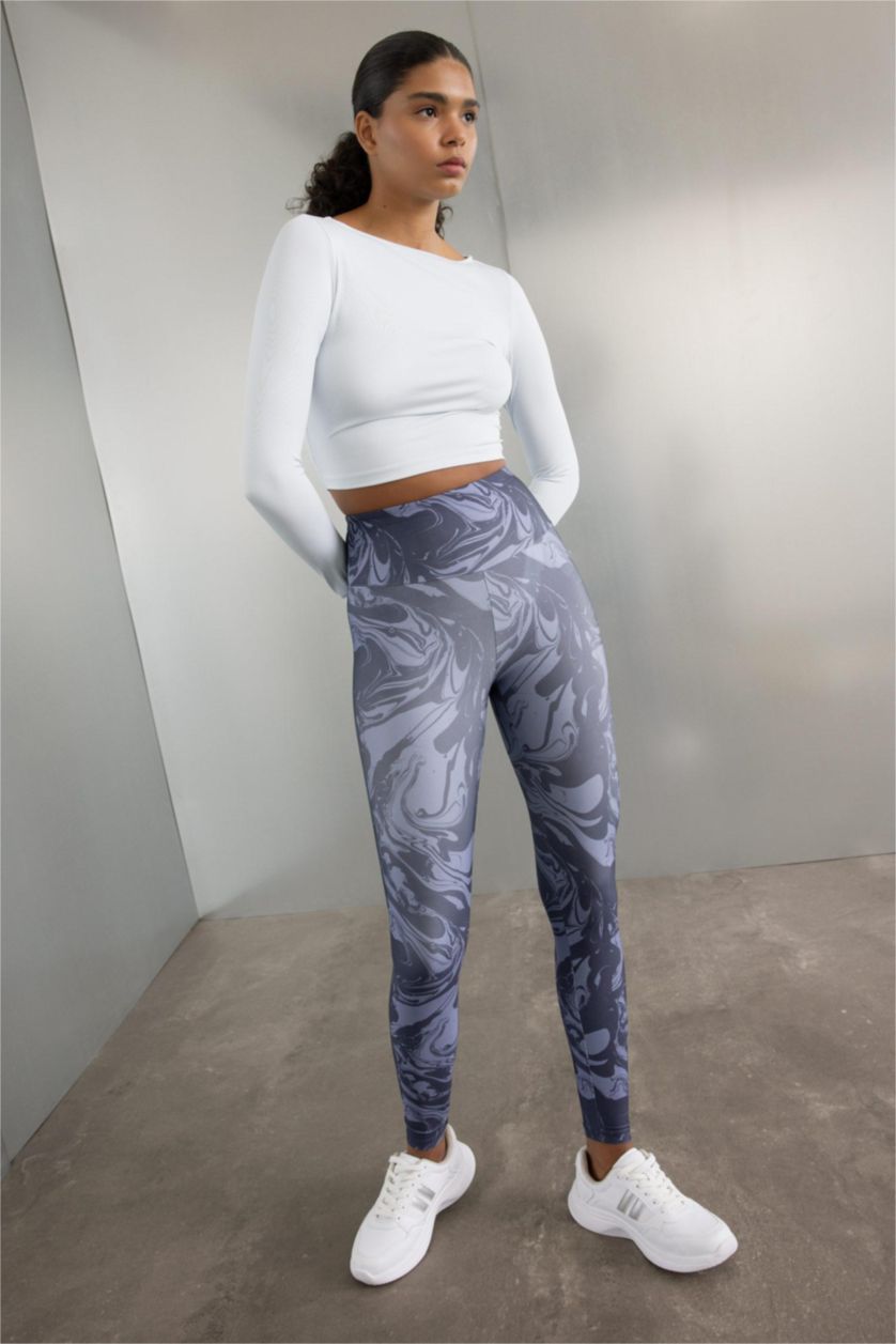 Kadın İndigo Desenli Beli Saran Sporcu Tayt