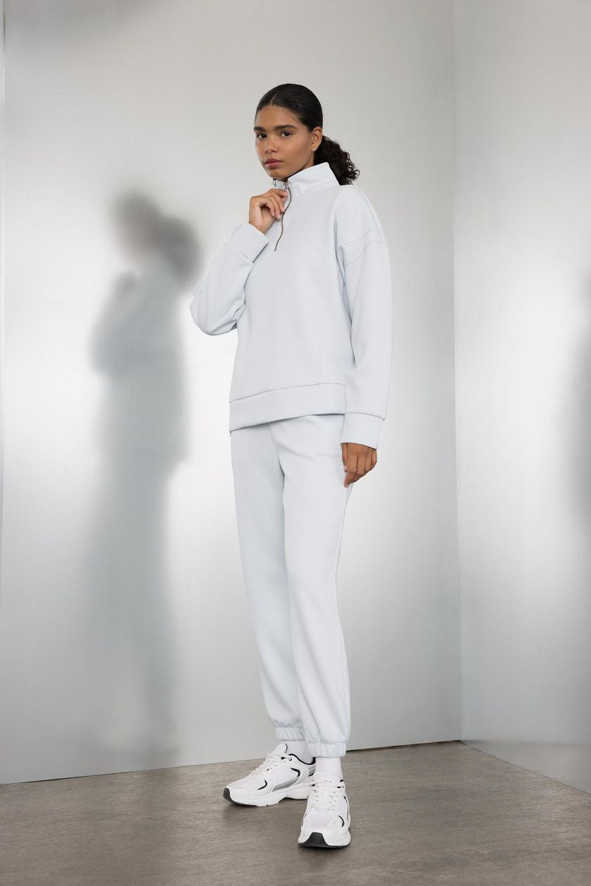 نساء أزرق فاتح بنطلون بجامة رياضي قماش سكوبا قصة عادية من DeFactoFit