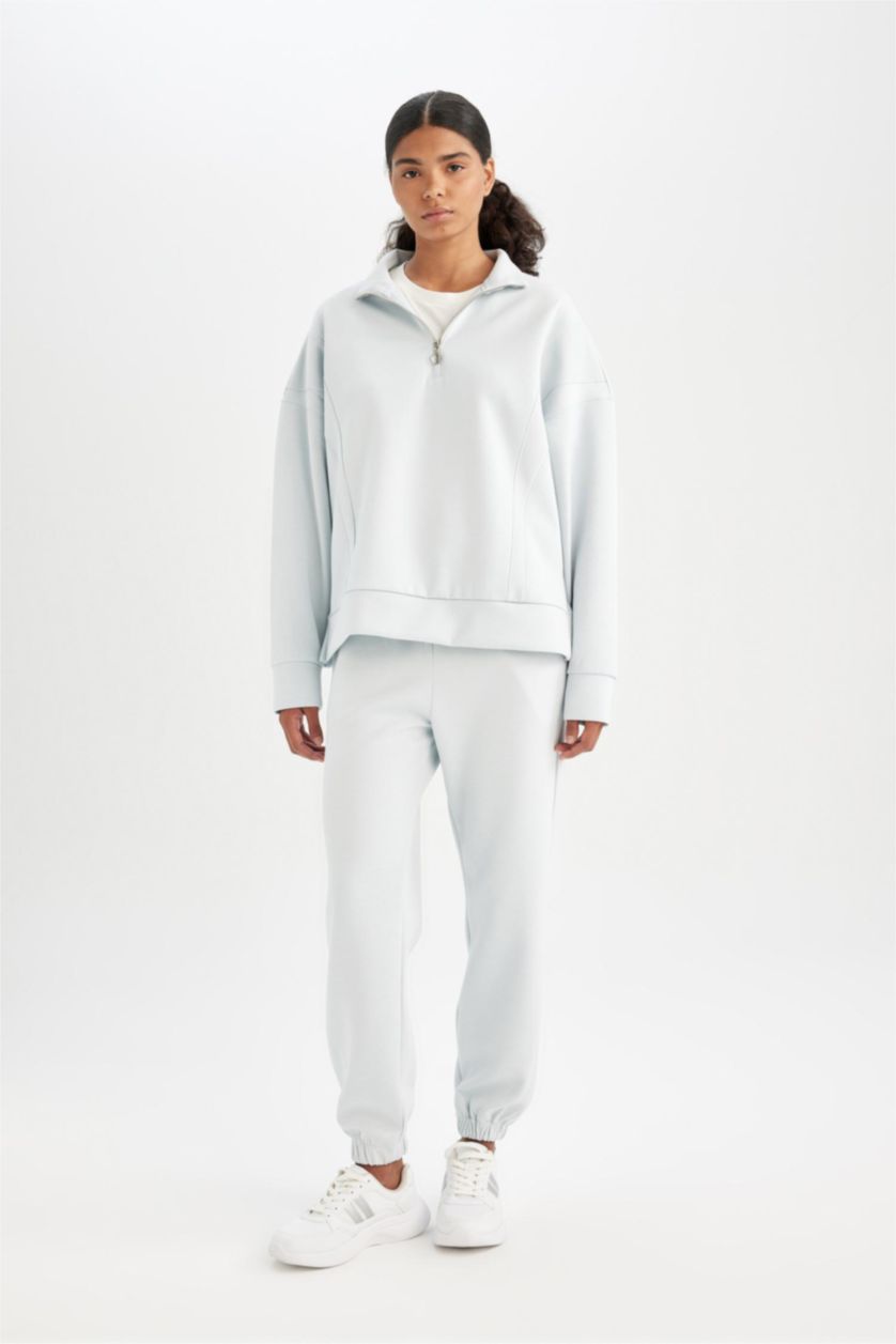 نساء أزرق فاتح بنطلون بجامة رياضي قماش سكوبا قصة عادية من DeFactoFit