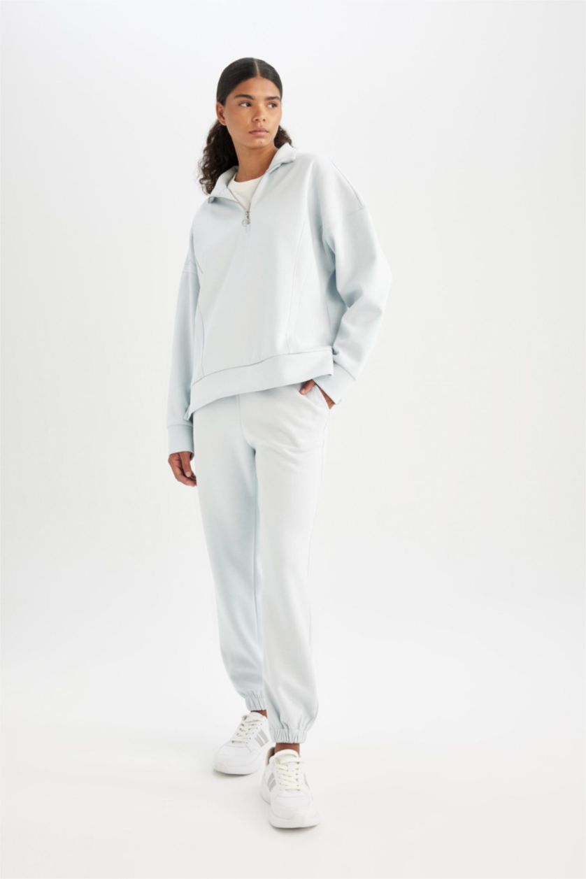 نساء أزرق فاتح بنطلون بجامة رياضي قماش سكوبا قصة عادية من DeFactoFit