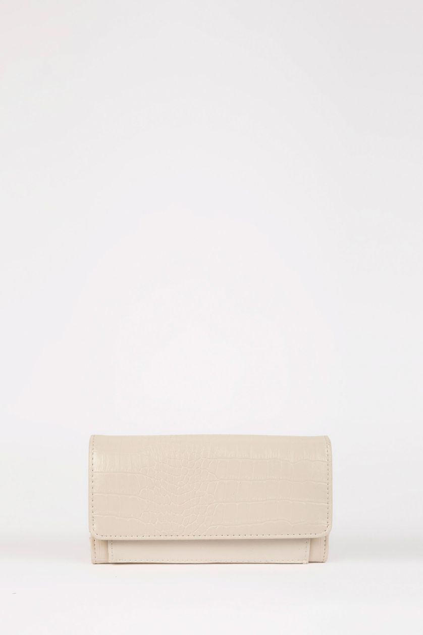 Kadın Bej Kadın Kroko Desenli Suni Deri Cüzdan