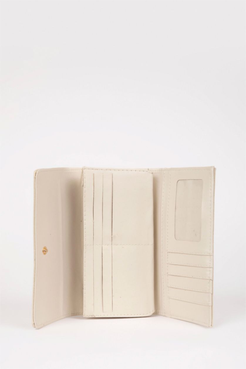 Kadın Bej Kadın Kroko Desenli Suni Deri Cüzdan