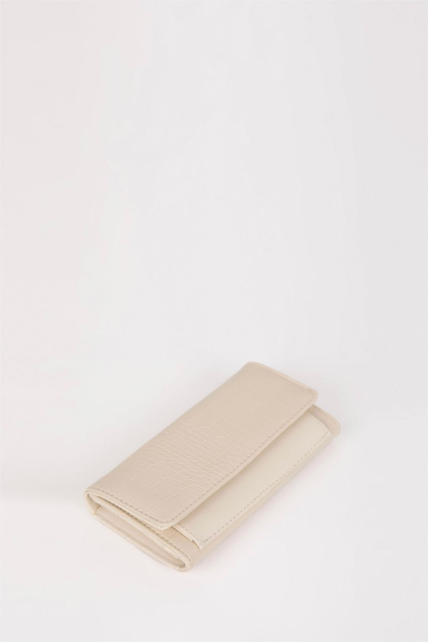 Kadın Bej Kadın Kroko Desenli Suni Deri Cüzdan