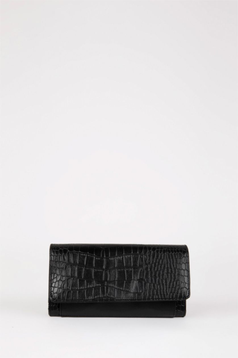 FEMME Noir Portefeuille en simili cuir à motif crocodile pour femme