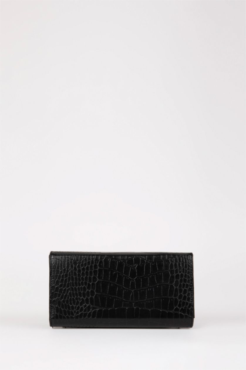 FEMME Noir Portefeuille en simili cuir à motif crocodile pour femme