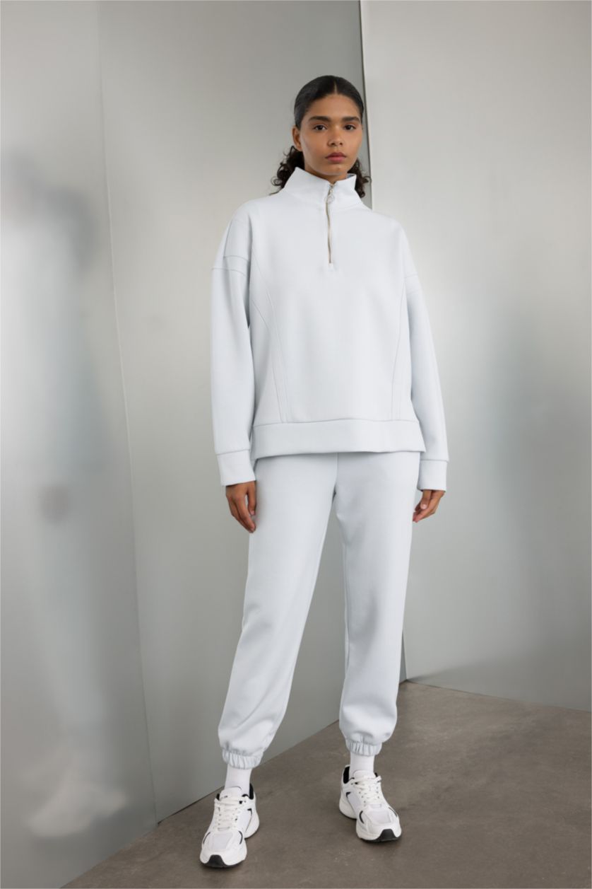 Woman Light Blue DeFactoFit Oversize Fit Scuba Fabric Sports Sweatshirt