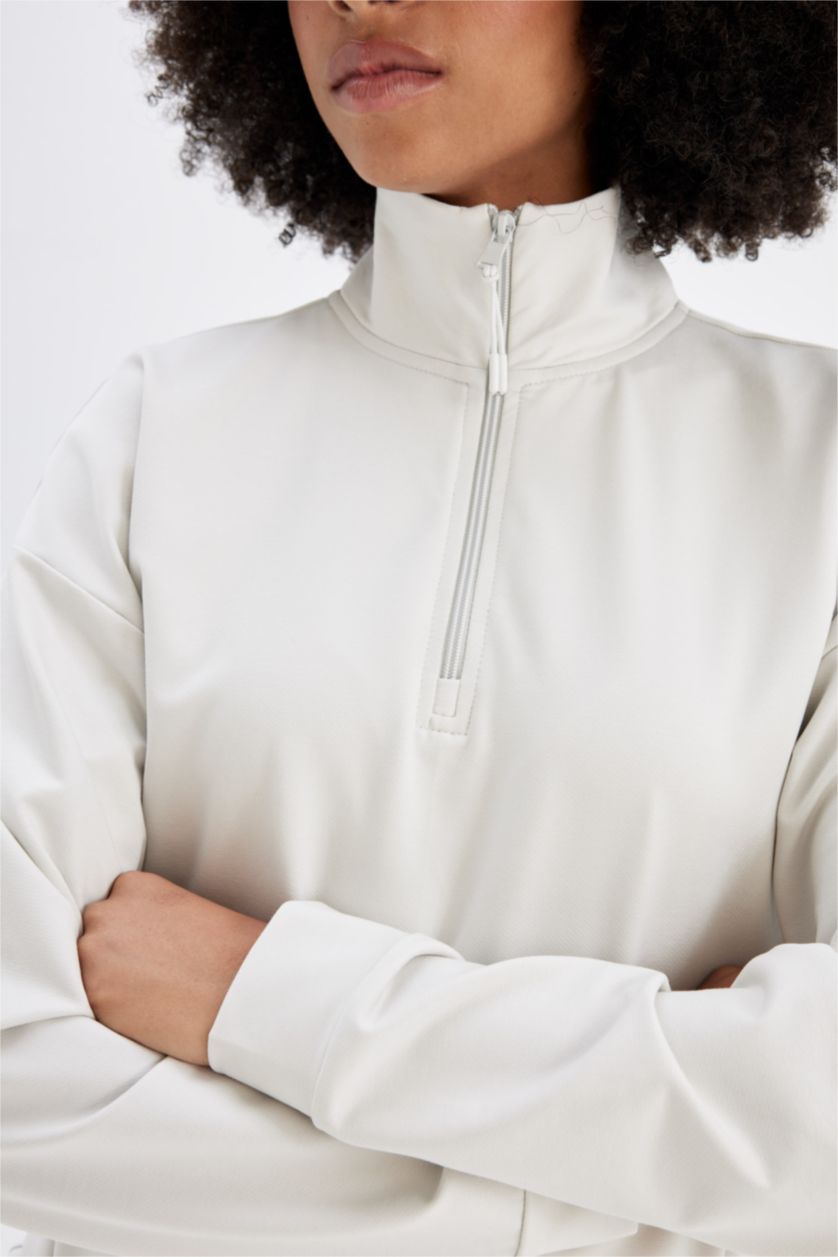 WOMAN Stone Loose Fit Stand Collar Zip-Up Sports Sweatshirt