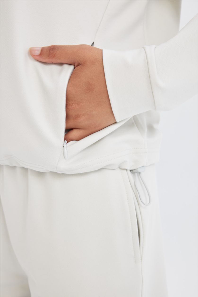 WOMAN Stone Loose Fit Stand Collar Zip-Up Sports Sweatshirt