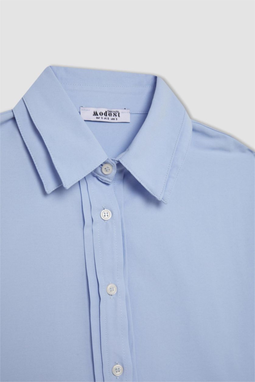 Woman Blue Relax Fit Poplin Long Sleeve Shirt Tunic