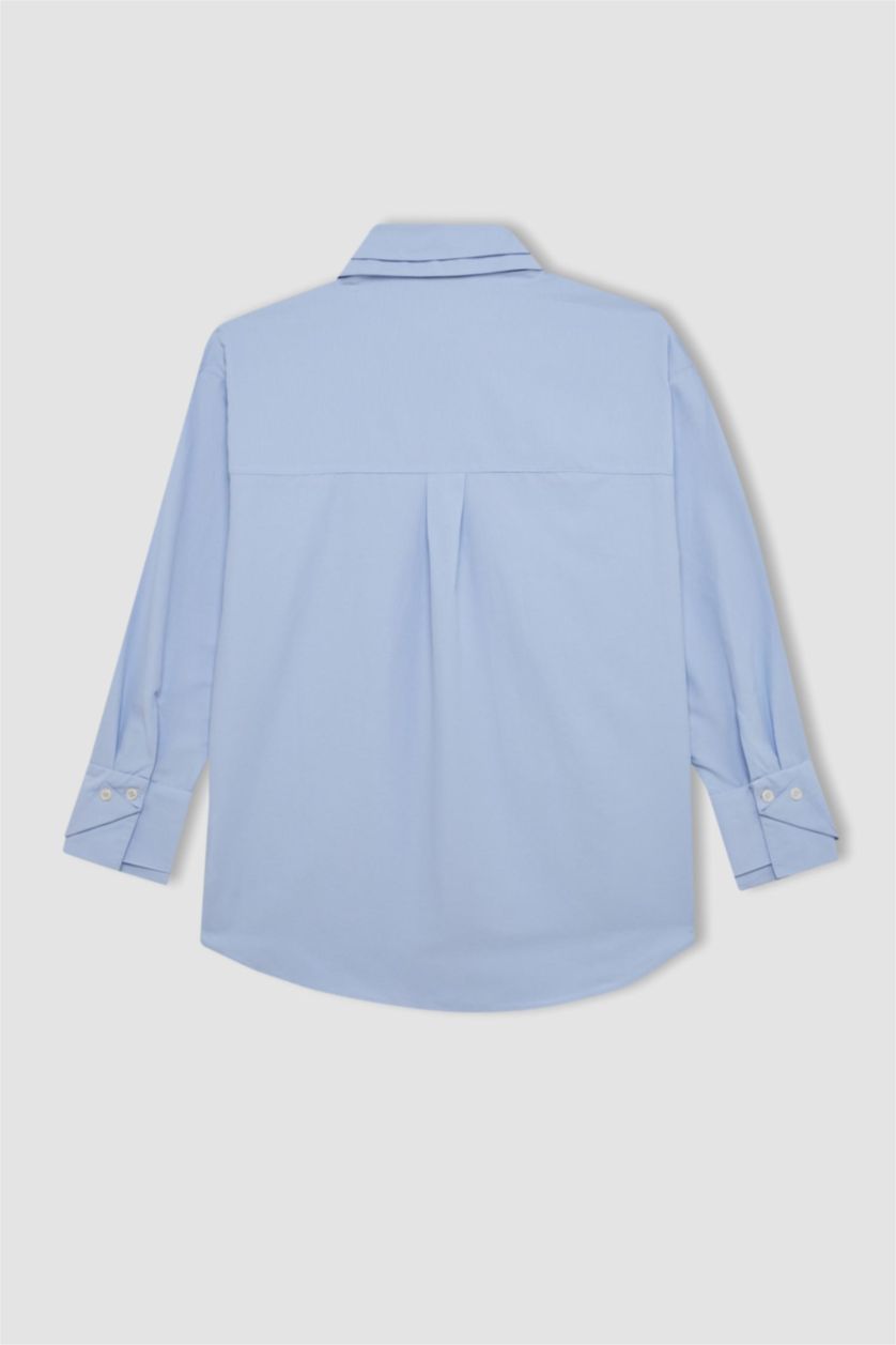 Woman Blue Relax Fit Poplin Long Sleeve Shirt Tunic