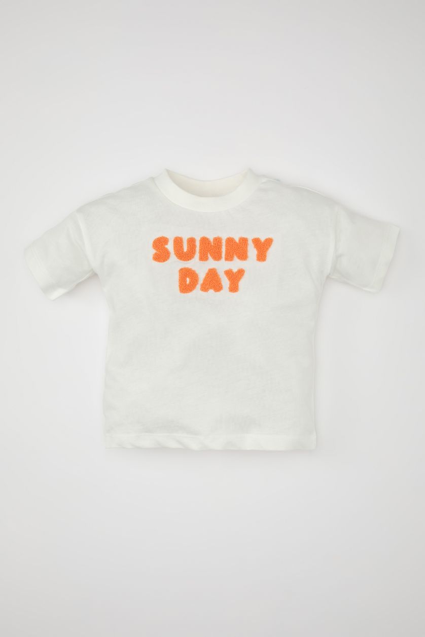 Baby Girl White Baby Girl Regular Fit Crew Neck Slogan Printed T-Shirt