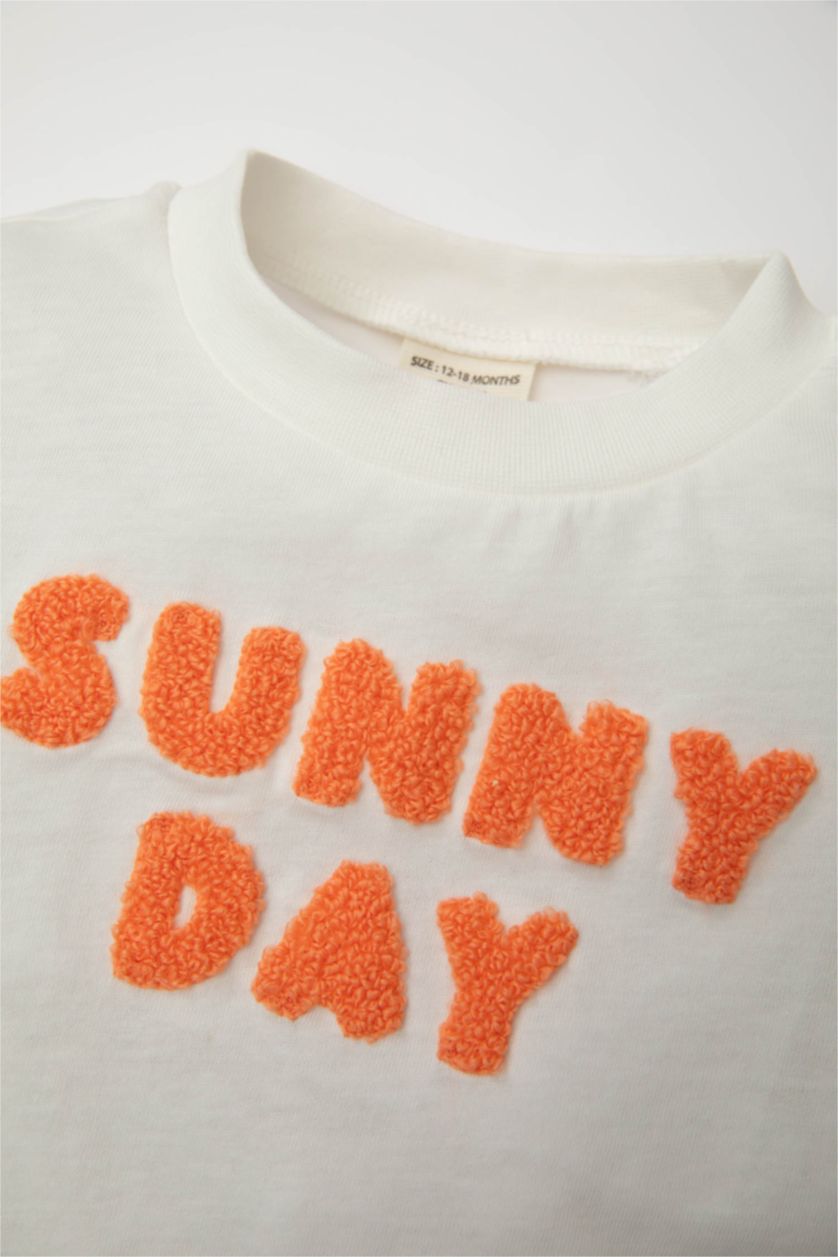 Baby Girl White Baby Girl Regular Fit Crew Neck Slogan Printed T-Shirt