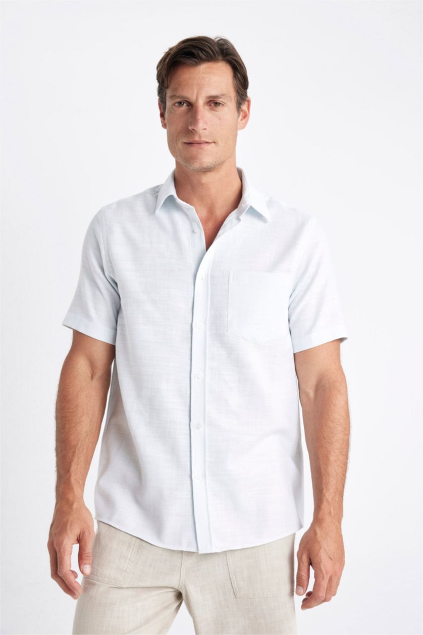 MAN Light Blue Regular Fit Textured Short Sleeve Shirt