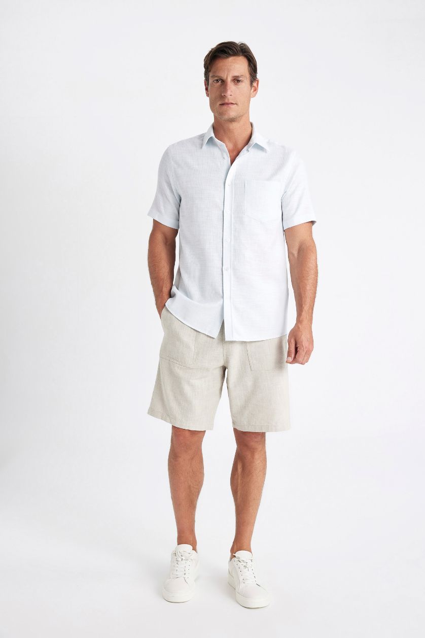 MAN Light Blue Regular Fit Textured Short Sleeve Shirt