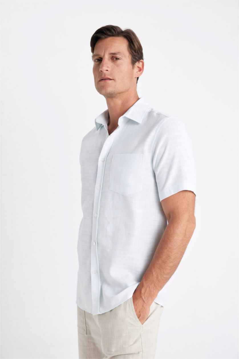 MAN Light Blue Regular Fit Textured Short Sleeve Shirt