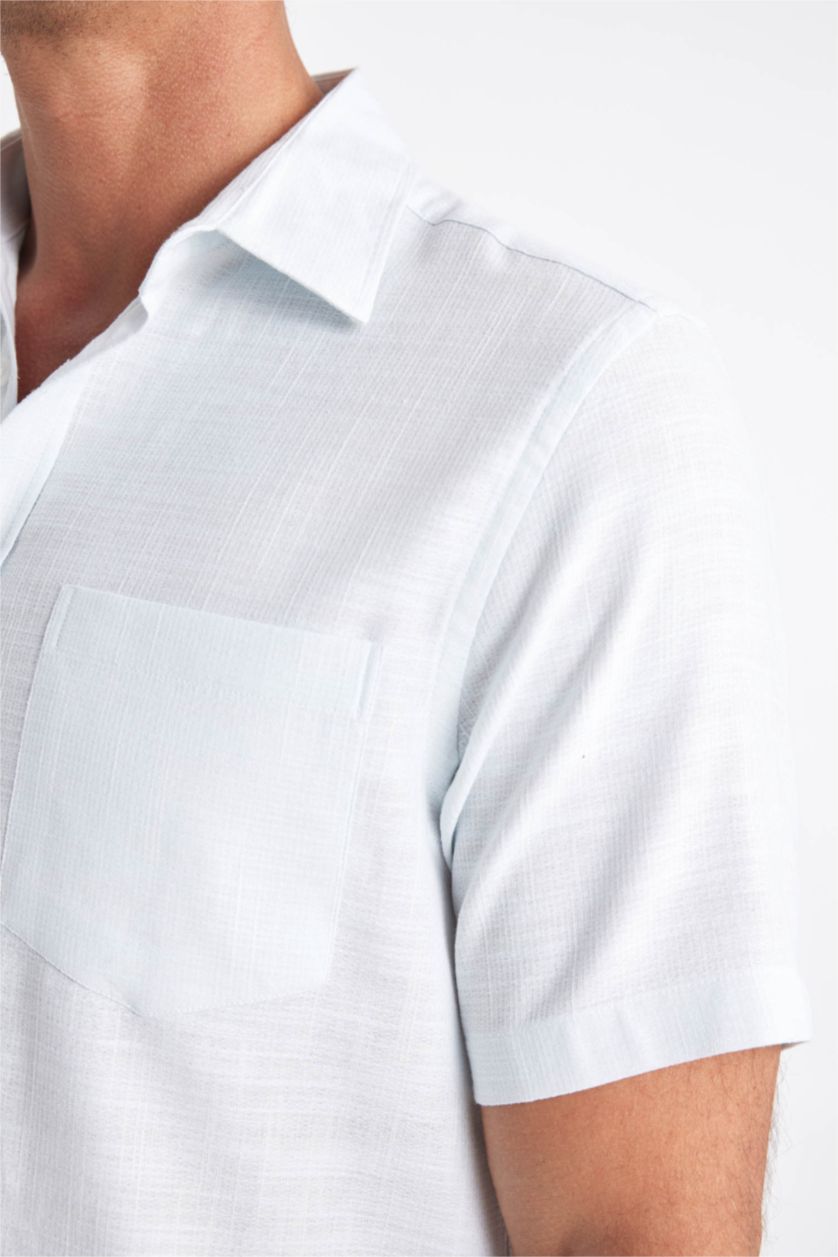 MAN Light Blue Regular Fit Textured Short Sleeve Shirt