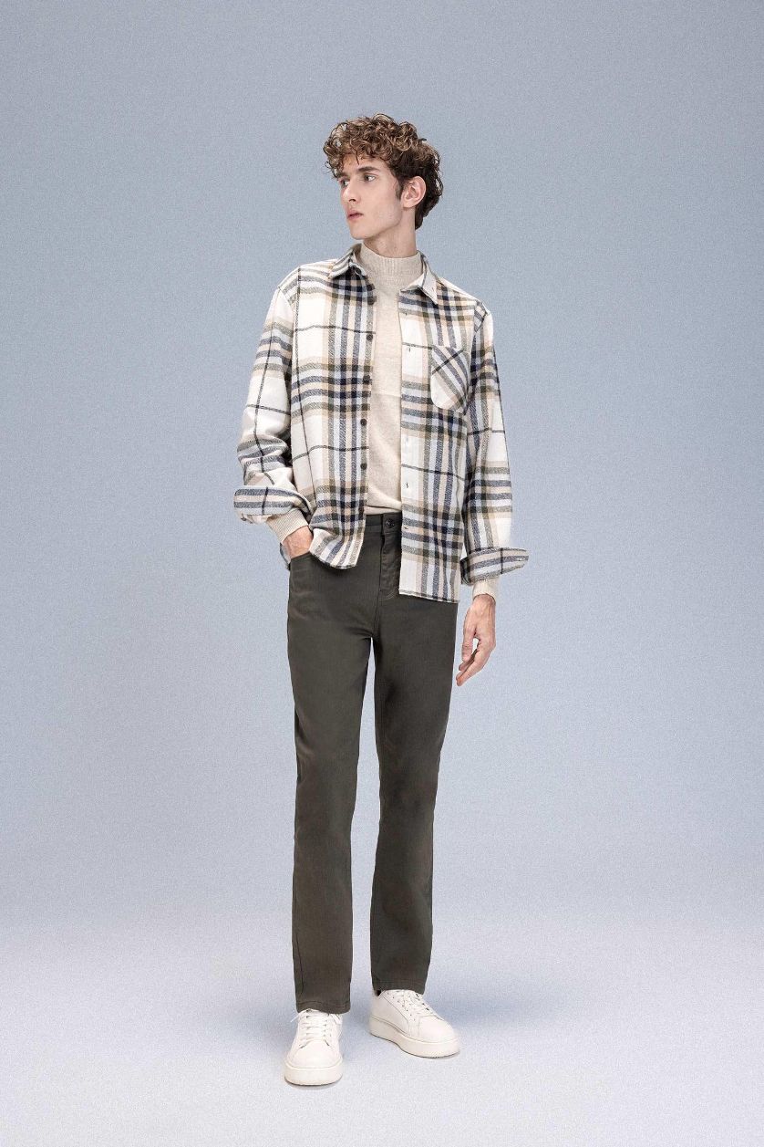 Мужчины Темный хаки Брюки приталенного узкого кроя