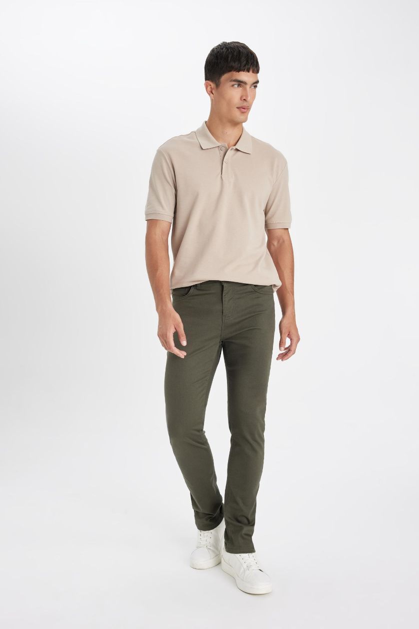 Мужчины Темный хаки Брюки приталенного узкого кроя