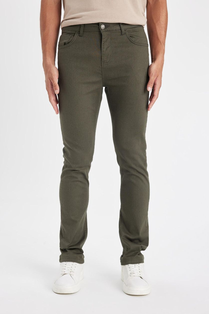 Мужчины Темный хаки Брюки приталенного узкого кроя