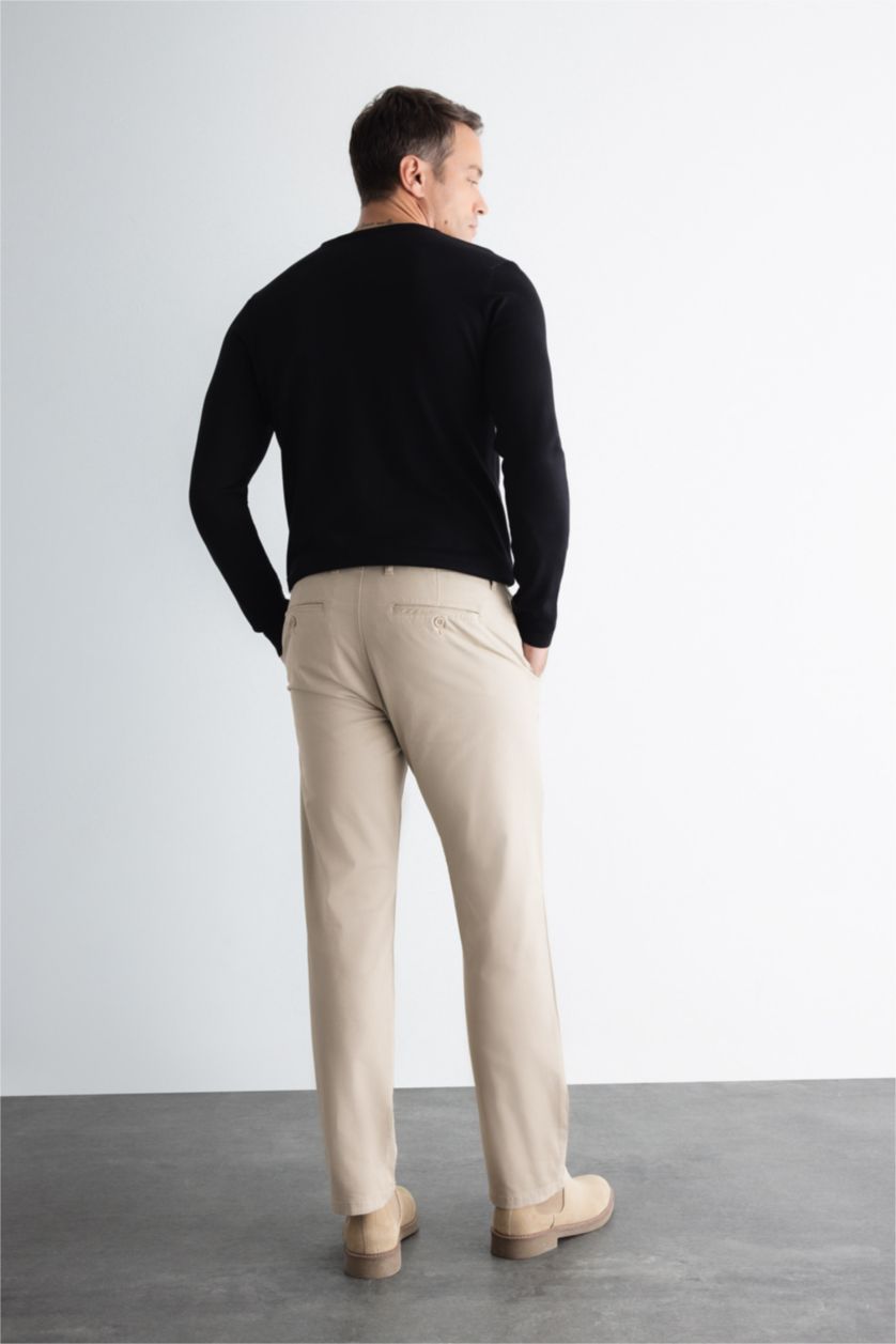 رجال اللون الرملي سروال شينو برجل عادي قصة عادية بجيوب