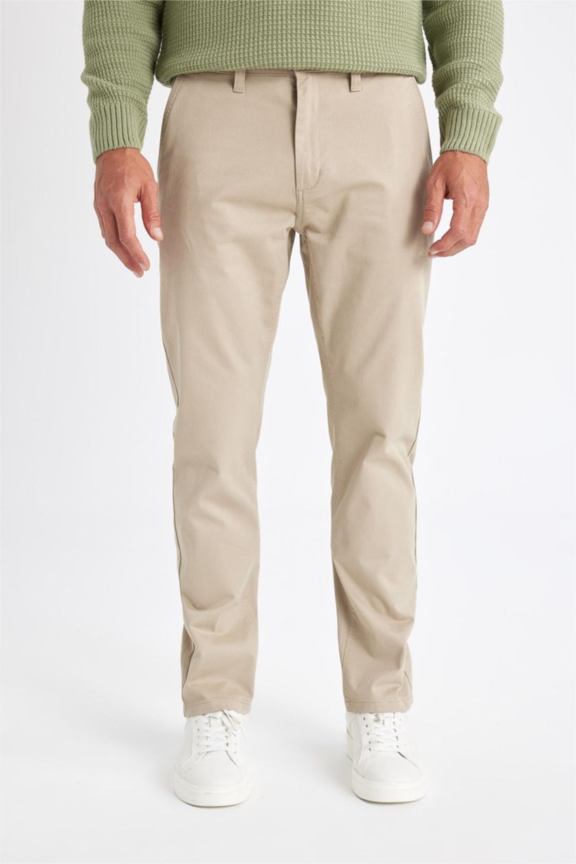 رجال اللون الرملي سروال شينو برجل عادي قصة عادية بجيوب