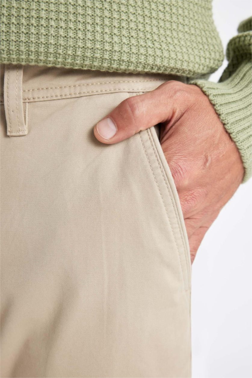 رجال اللون الرملي سروال شينو برجل عادي قصة عادية بجيوب