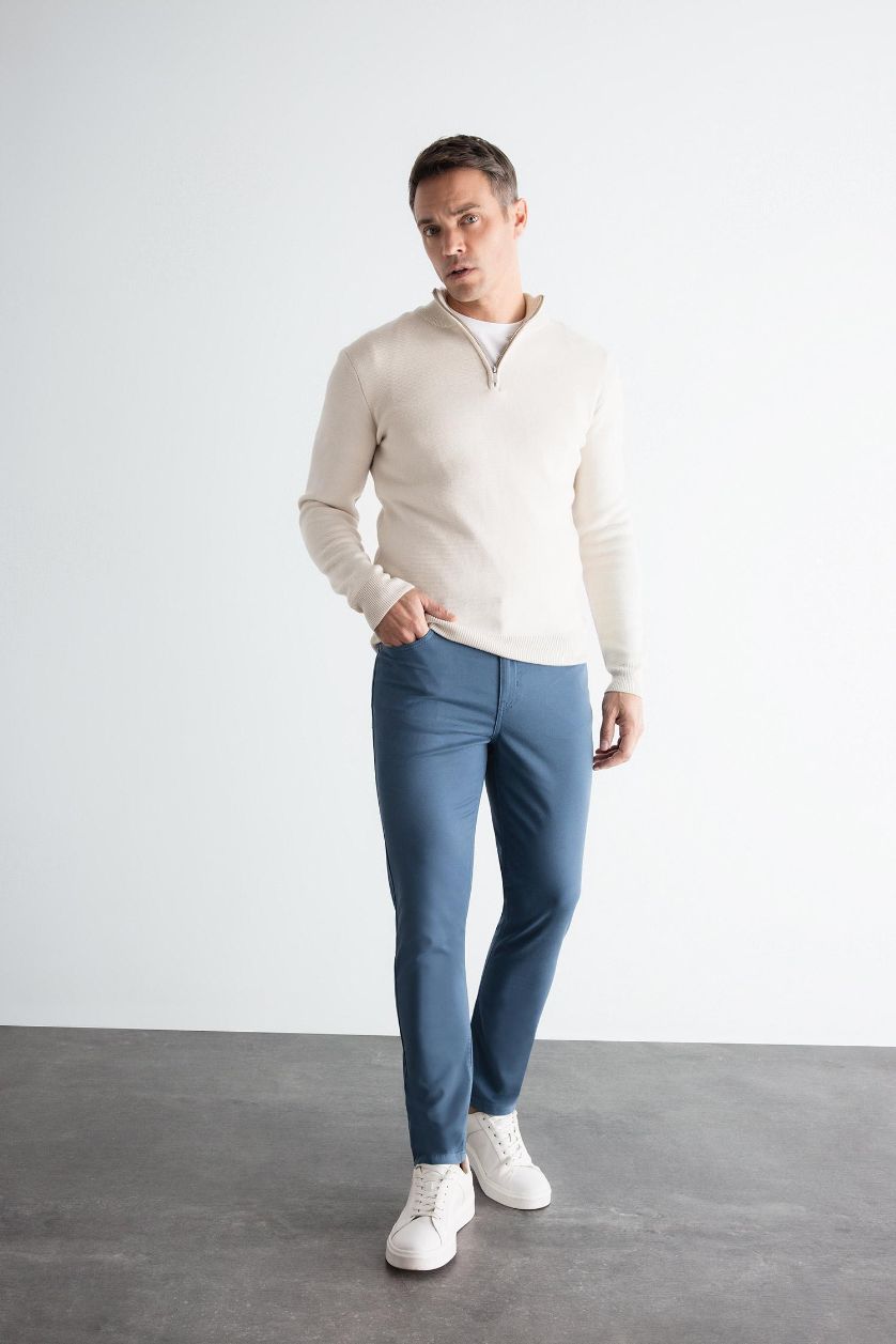 Man Indigo Narrow Leg Cotton Stretch Chino Pants