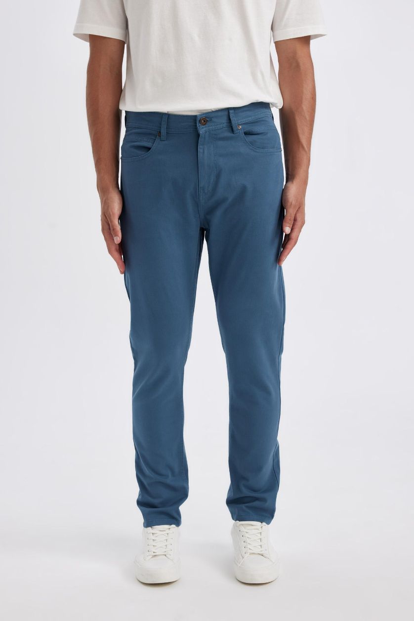 Man Indigo Narrow Leg Cotton Stretch Chino Pants
