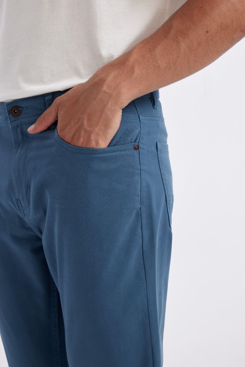 Man Indigo Narrow Leg Cotton Stretch Chino Pants