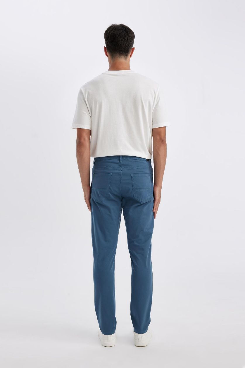 Man Indigo Narrow Leg Cotton Stretch Chino Pants