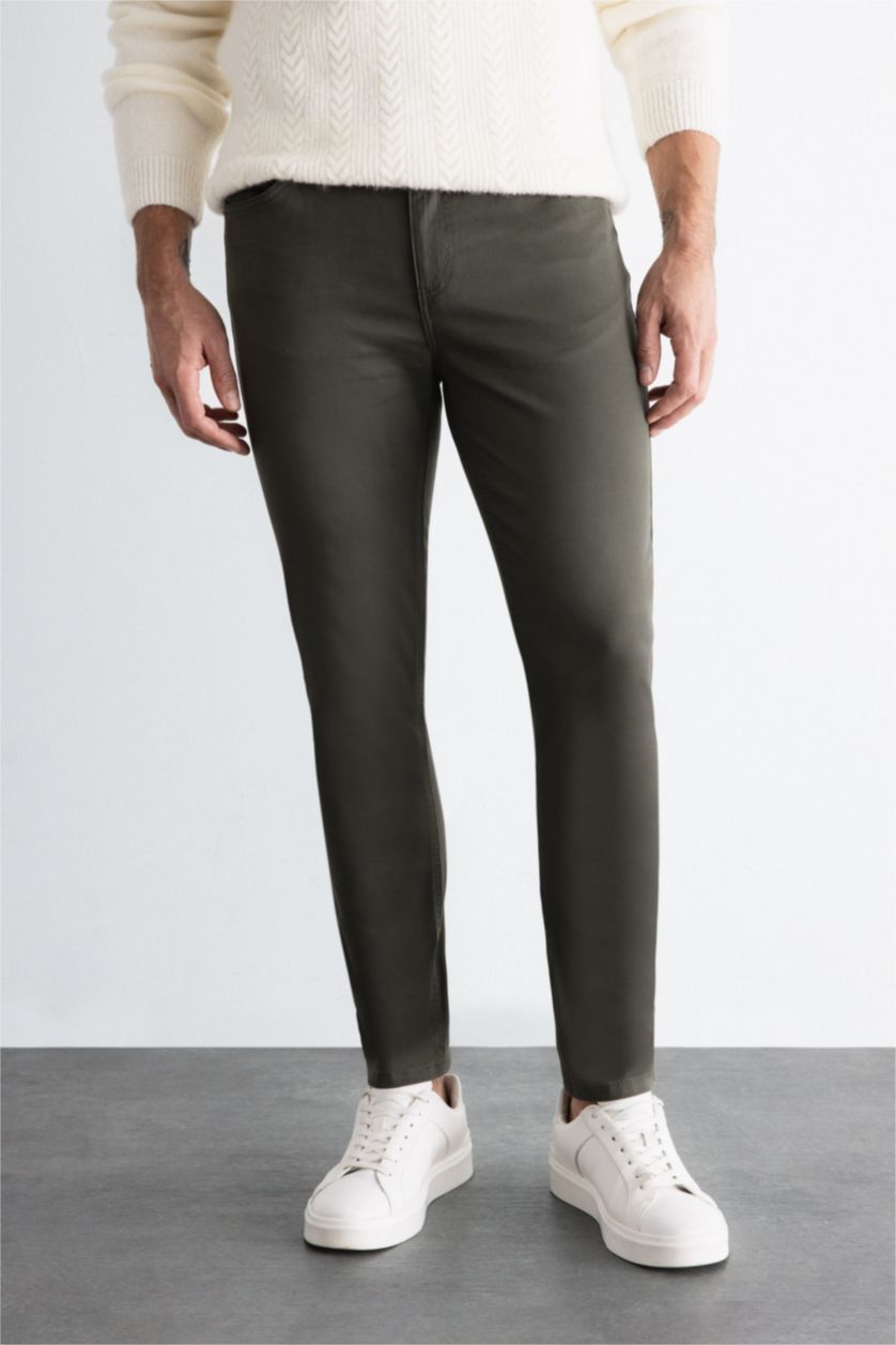 MAN Dark Khaki Super Skinny Hem Trousers