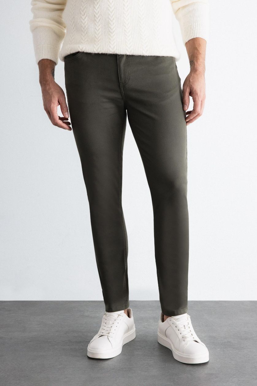MAN Dark Khaki Super Skinny Hem Trousers
