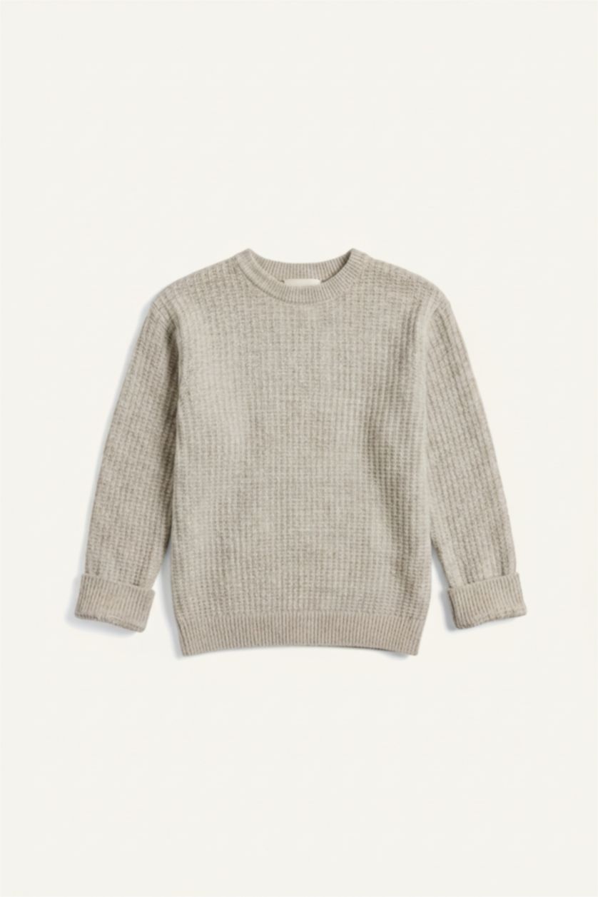 BOYS & TEENS Beige Melange Boy Regular Fit Crew Neck Pullover