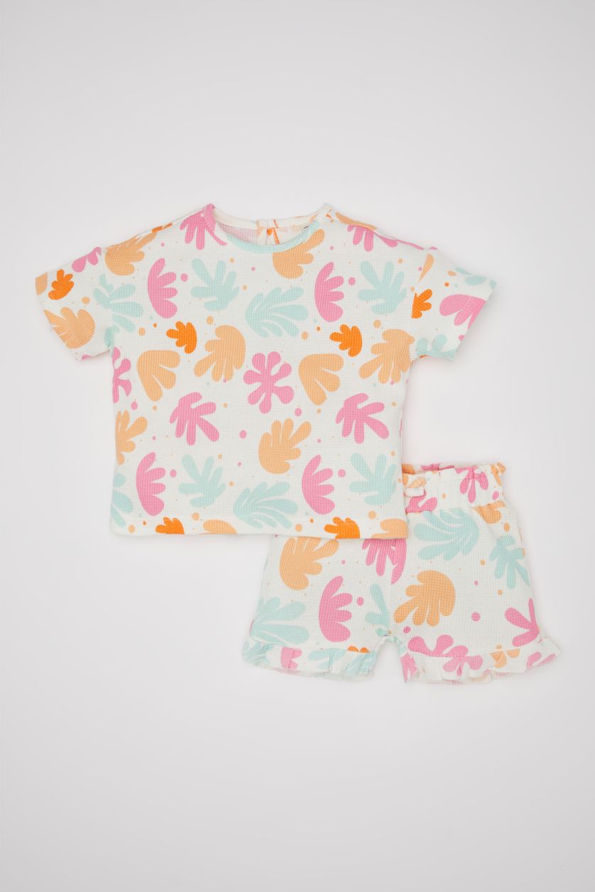 Baby Girl Ecru Baby Girl Waffle 2 Piece Set