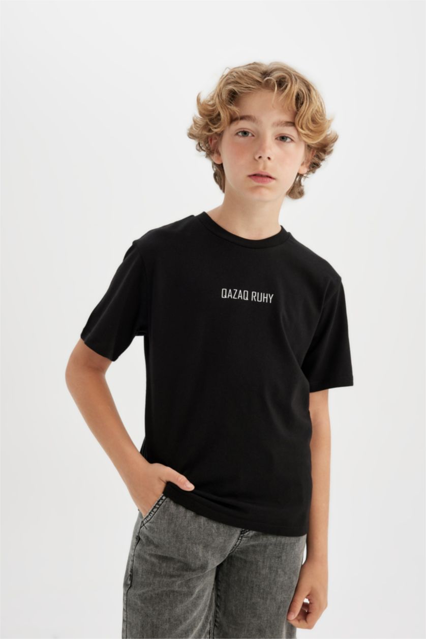 أولاد أسود تيشيرت ولادي نص كم قصة عادية برقبة مستديرة