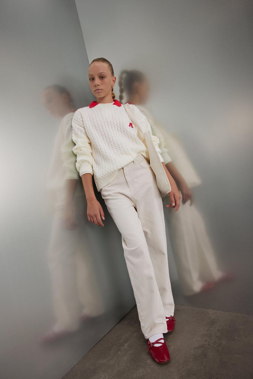 GIRLS & TEENS Stone Girl Straight Fit Wide Leg Cotton Pants