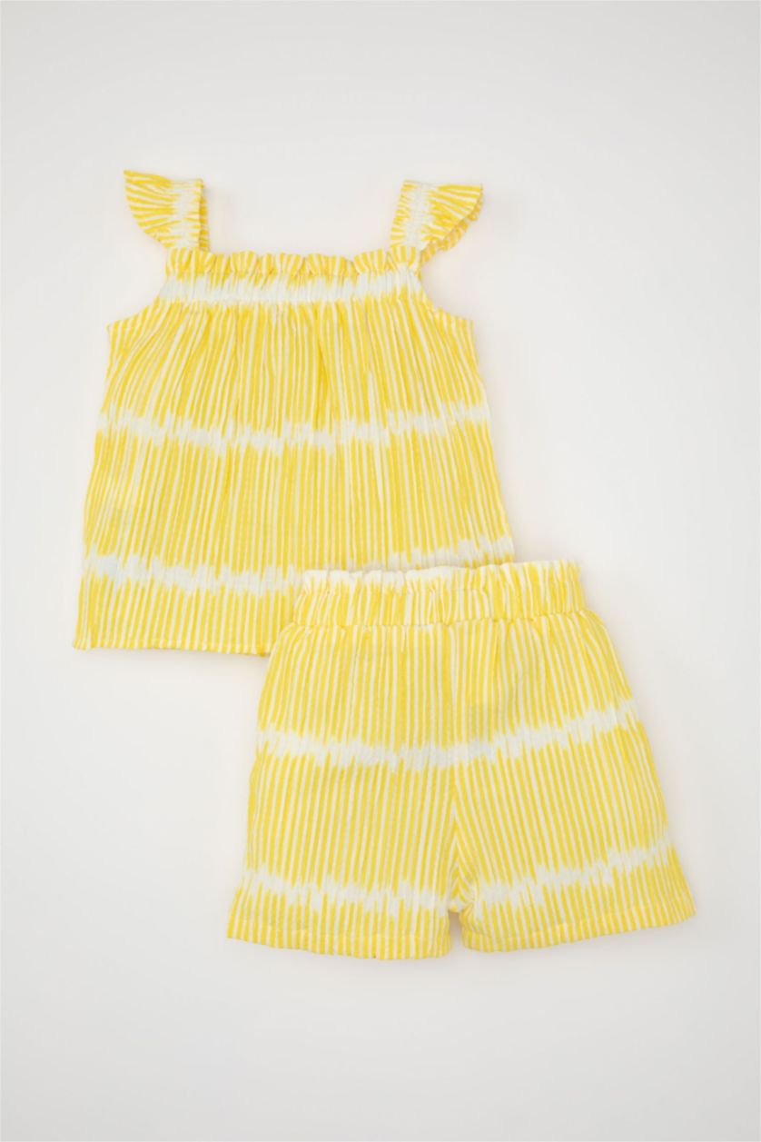 طفلة صغيرة أبيض سيت مخطط مجعد بياخة مربعة من قطعتين