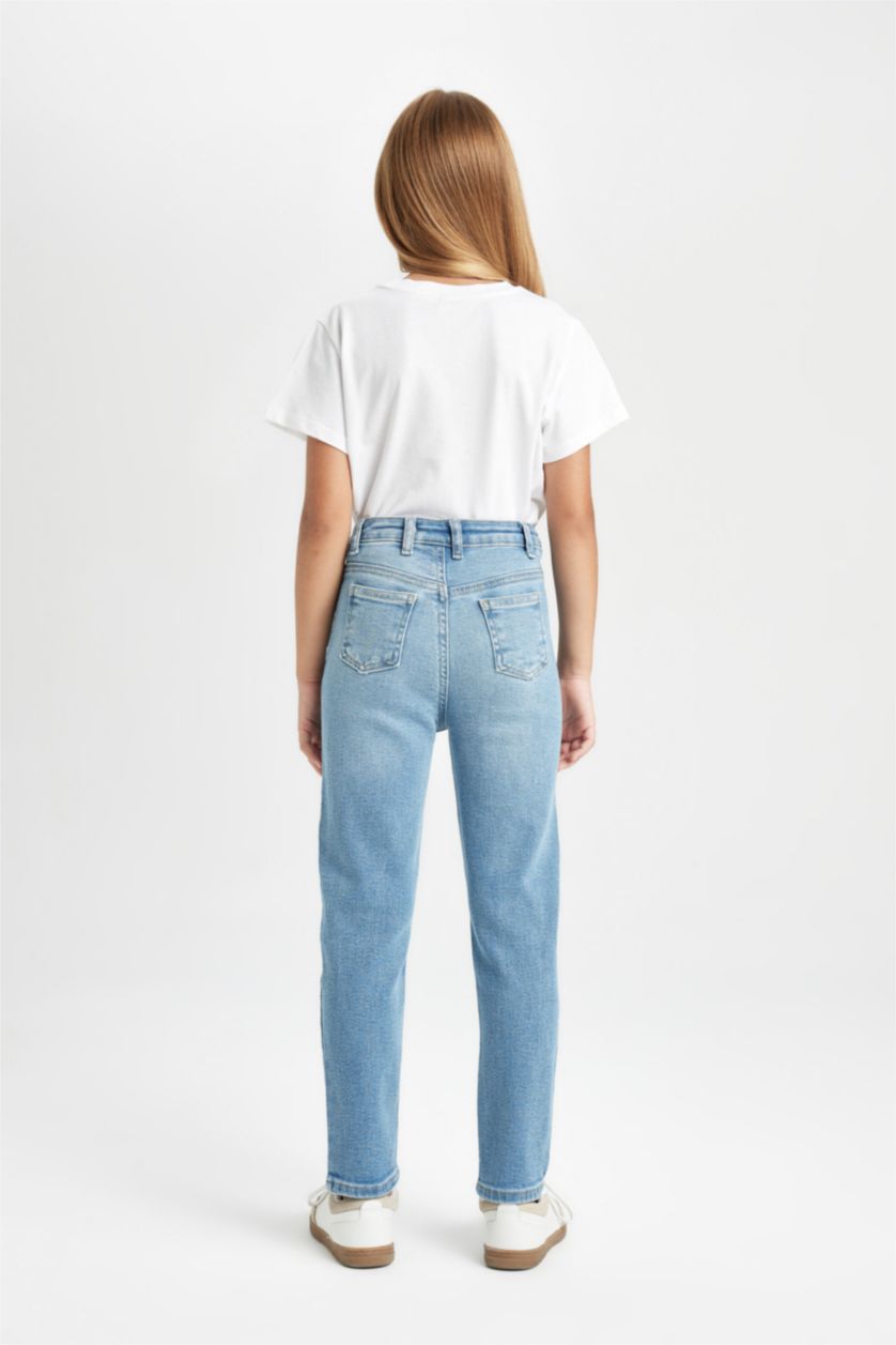 Kız Çocuk - Genç Kız Mavi Skinny Fit Yırtık Detaylı Dar Paça Cepli Jean Pantolon Kız Çocuk