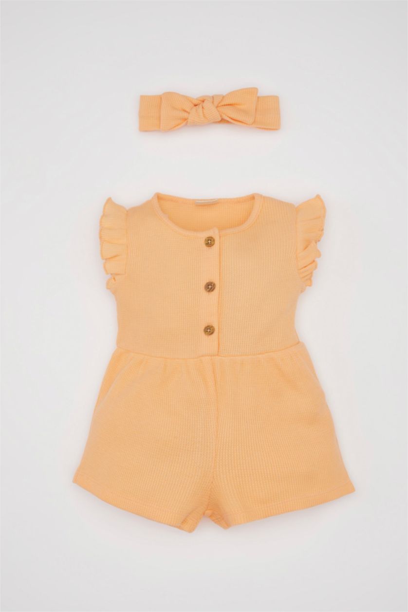 BABY GIRL Salmon Baby Girl Waffle Sleeveless Jumpsuit Bandana 2 Piece Set