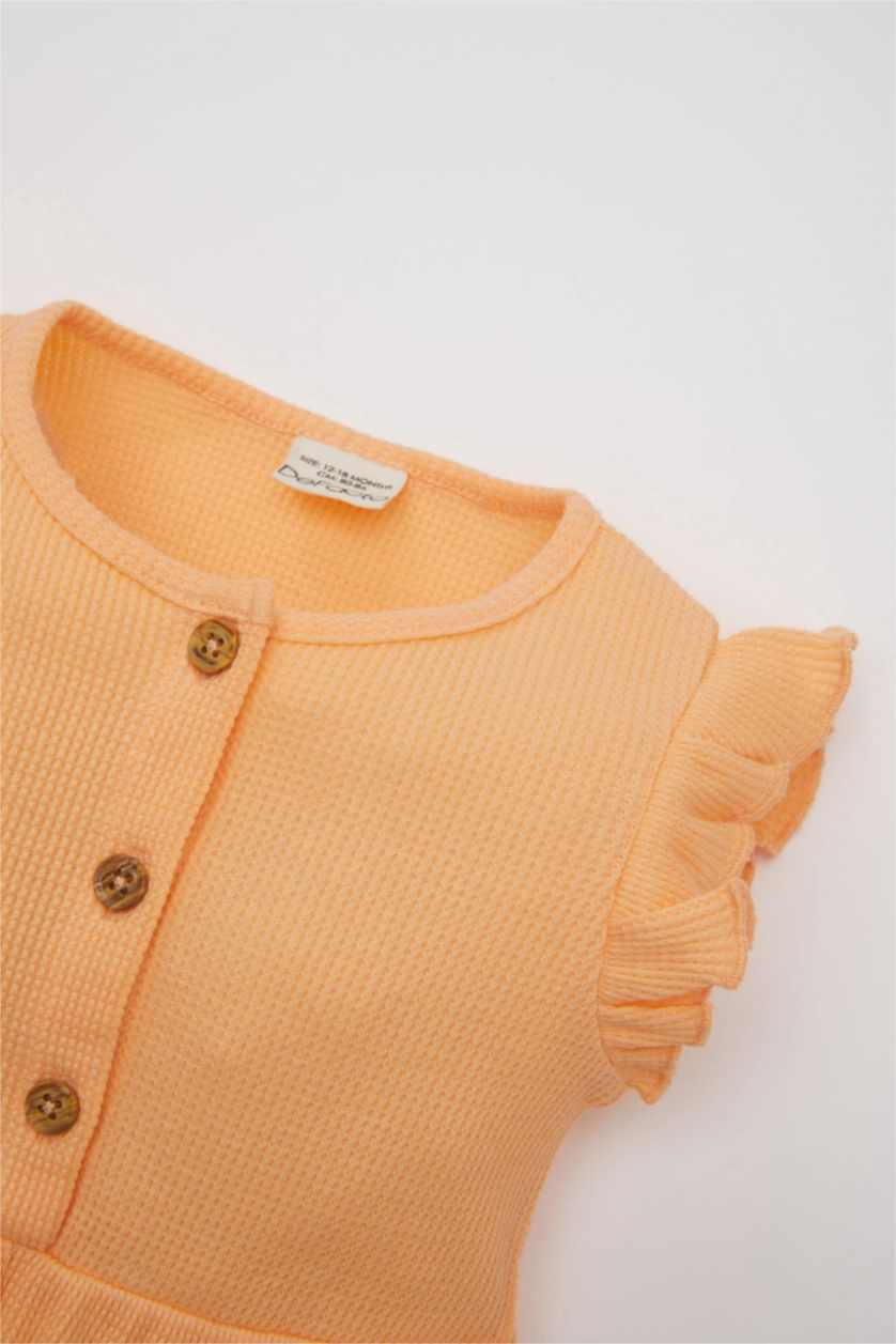 BABY GIRL Salmon Baby Girl Waffle Sleeveless Jumpsuit Bandana 2 Piece Set