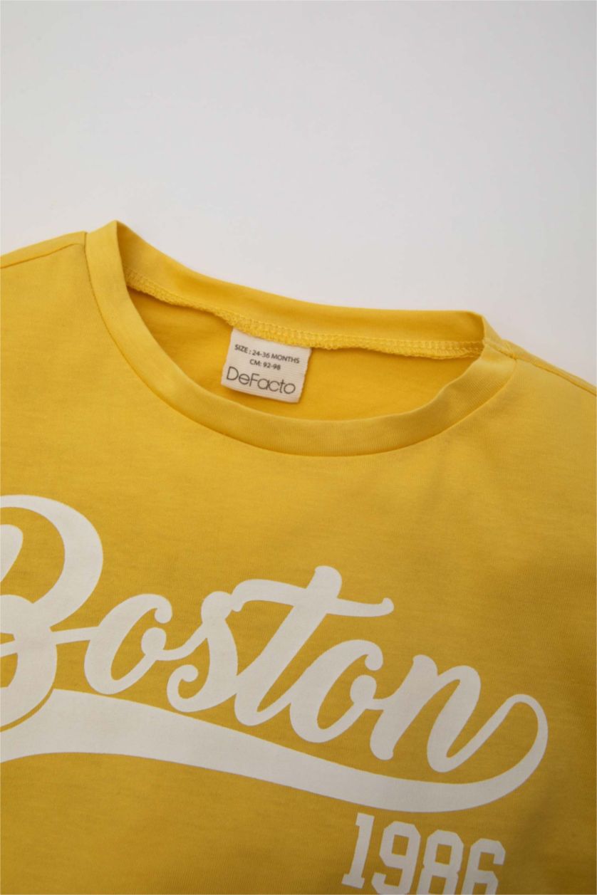 Kız Bebek Sarı Kız Bebek Bisiklet Yaka Baskılı Kısa Kollu Tişört