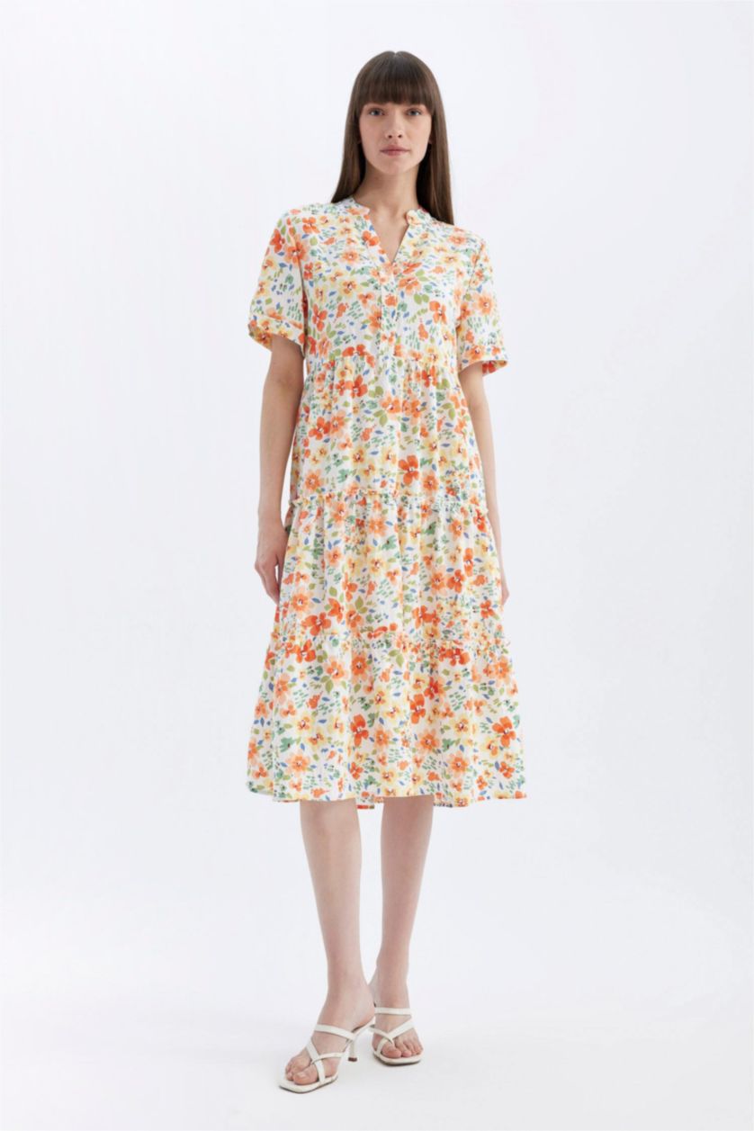 نساء بيج فاتح فستان ميدي تقليدي نص ردن بياخة V