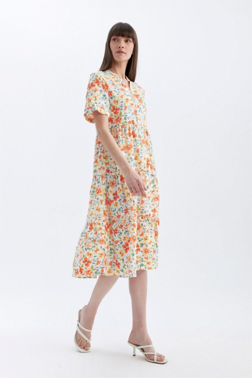 نساء بيج فاتح فستان ميدي تقليدي نص ردن بياخة V