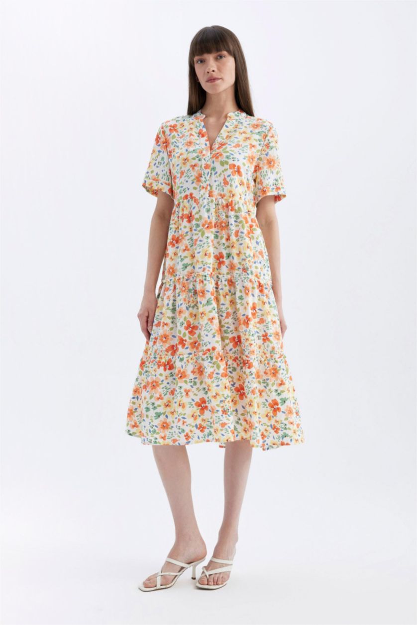 نساء بيج فاتح فستان ميدي تقليدي نص ردن بياخة V