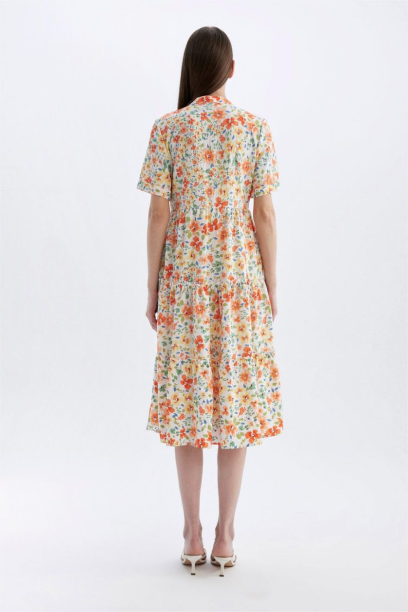 نساء بيج فاتح فستان ميدي تقليدي نص ردن بياخة V