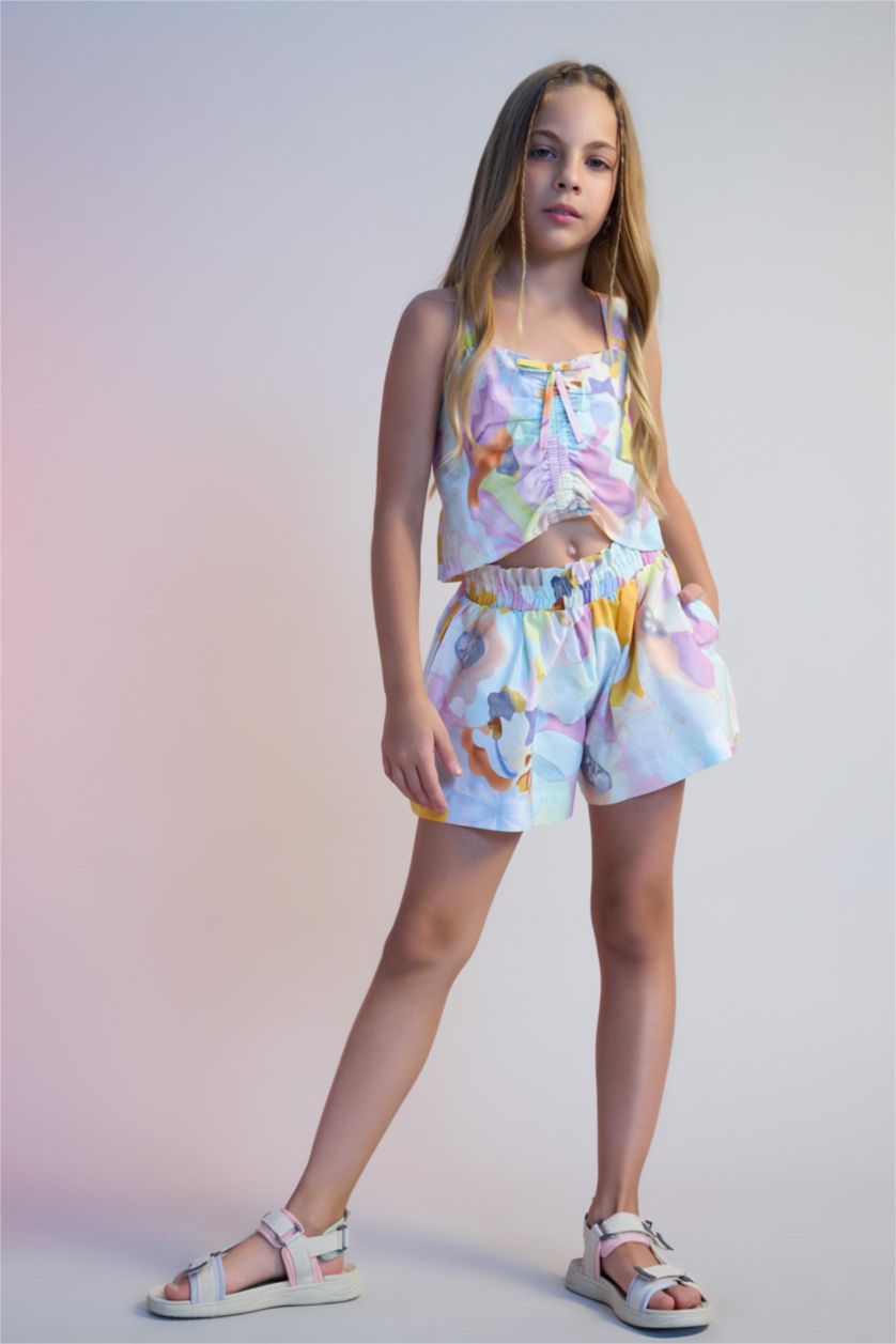 بناتي أرجواني شورت قطن قصير بناتي جبردين بخصر عالي