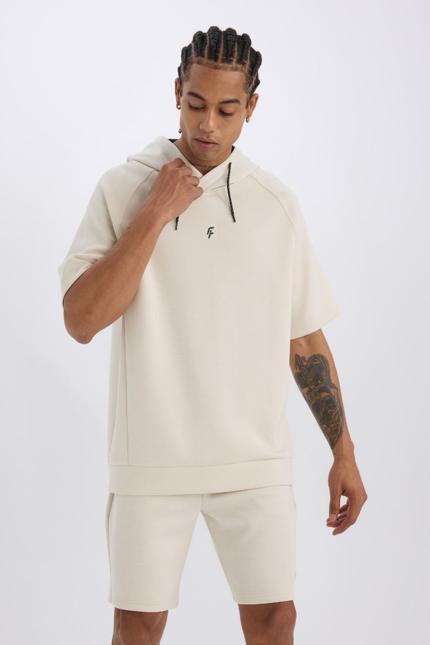 Erkek Taş Standart Fit Kapüşonlu Sporcu Kısa Kollu Skuba Dalgıç Kumaş Tişört